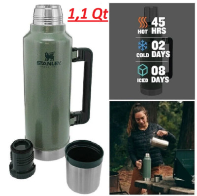 Stanley Classic Stainless Steel Vacuum Insulated Thermos Bottle, Green - 1.1 Qt