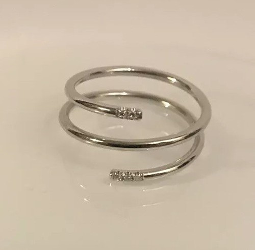 Pre-owned Handmade 14k White Gold White Genuine Diamonds Midi Knuckle Spring Band 1mm Polish Ring