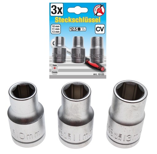 SET 3 CHIAVI A BUSSOLA BUSSOLE ESAGONALE 10 11 13  mm CON ATTACCO 1/2" KRAFTMANN