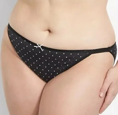Lane Bryant Black Polka Dot Cotton Double String Bikini Panty Plus Size 22/24