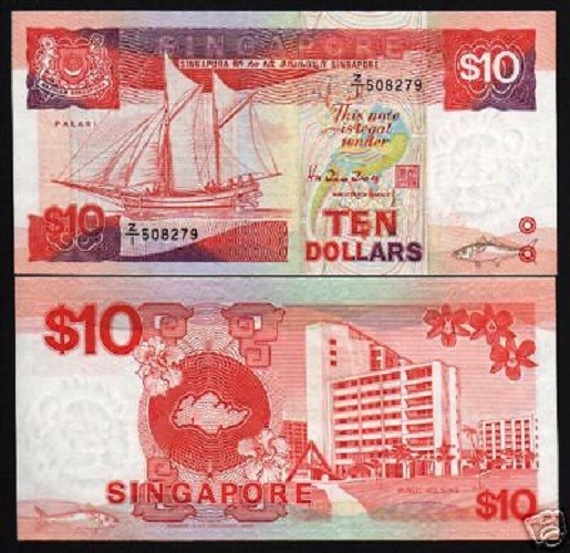 SINGAPORE 10 DOLLARS P-20 1988 REPLACEMENT *Z/1* SHIP FISH