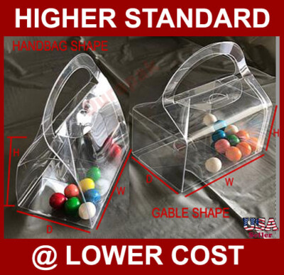 Clear PET Gable or Handbag Shaped Box with Arc Handle Food Safe Various Sizes 