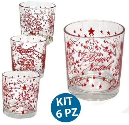 Set Servizio 6 Pezzi Bicchieri Vetro Natalizi Decorazione Buon Natale idea