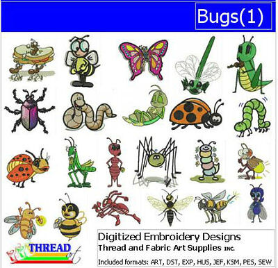 Embroidery Design Set - Bugs(1) - 22 Designs - 9 Formats - USB Stick