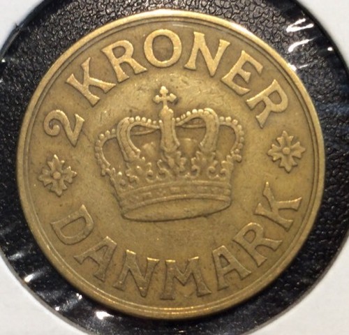 1924 Denmark 2 Kroner  RARE! VF+