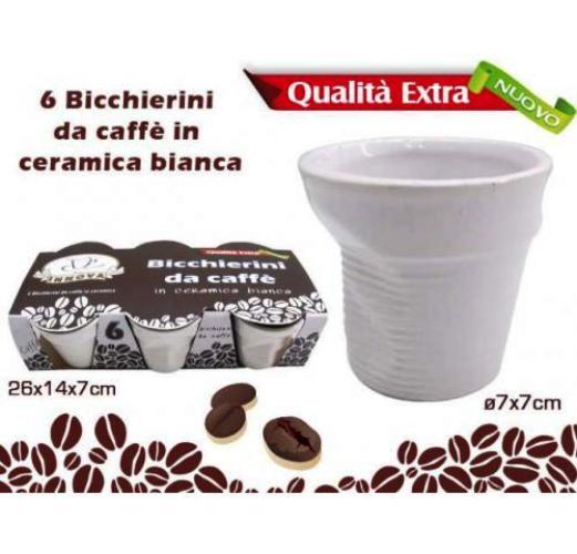 Set 6 Bicchieri Bicchierini Caffè Bianche Ceramica 7x7cm Effetto Ammaccato sus