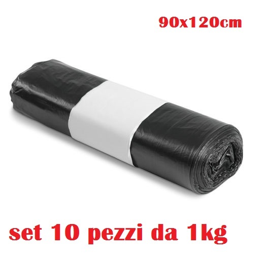 Set 10 Pezzi Da 1Kg Sacchi Buste Pattumiera Spazzatura Rifiuti Neri 90x120cm moc
