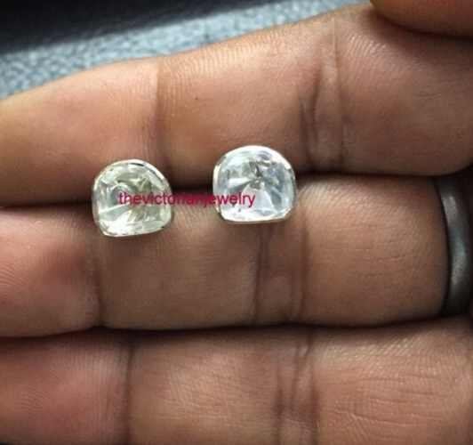 Natural Uncut Polki Diamond Stud Earrings 925 Solid Silver Handmade Fine Jewelry