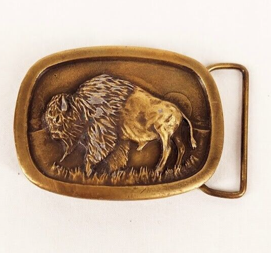 Indiana Metal Craft Vintage Bison Antique Gold Finish Belt Buckle 1977