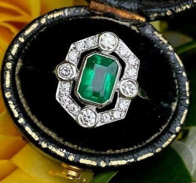 3Ct  Lab-Created Emerald Solitaire Engagement Ring 14K White Gold Plated