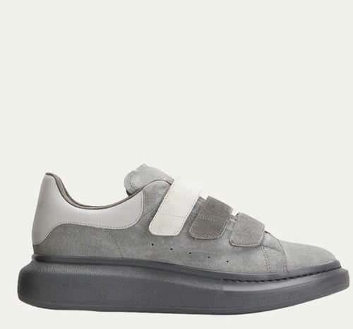 Pre-owned Alexander Mcqueen Oversized Larry Leather Triple Grip Strap Sneakers Us 13 ?? In Gray
