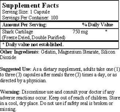 4x 100 % Natural Shark Cartilage, 750mg, 100x4=400caps