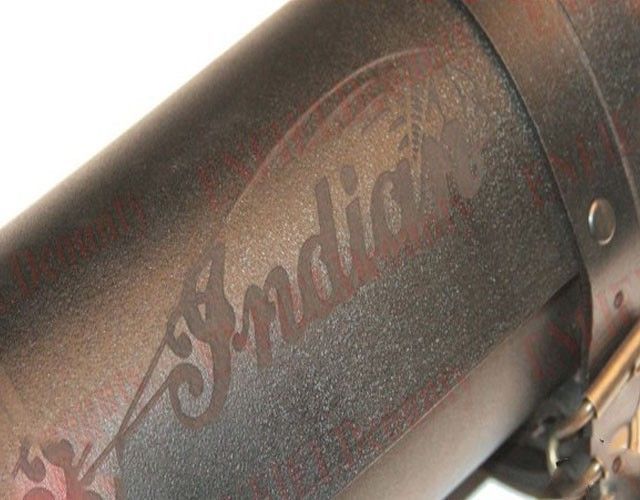 Tool Bag Roll Pure Black Leather Retro Indian Logo Engraved Design Motorbike  