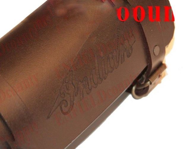 Tool Bag Roll Pure Brown Leather Retro Indian Logo Engraved Design Motorcycle