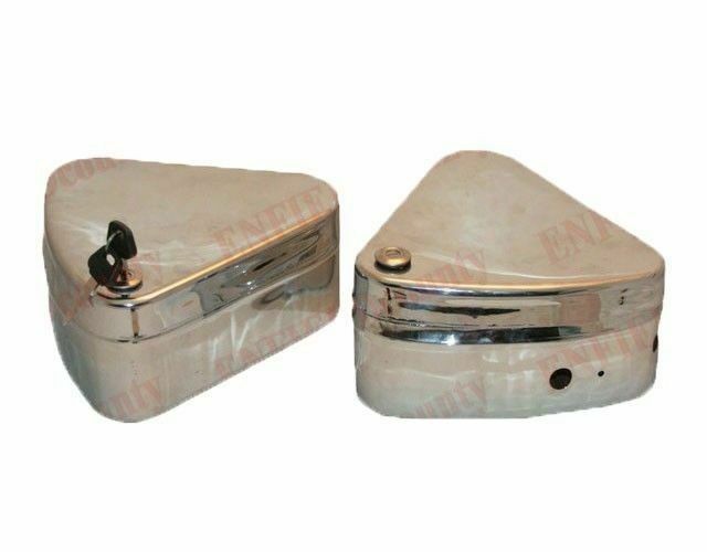 Fits Royal Enfield Early Model Tool Box Set + Lock Chrome Plated Flat Lid 