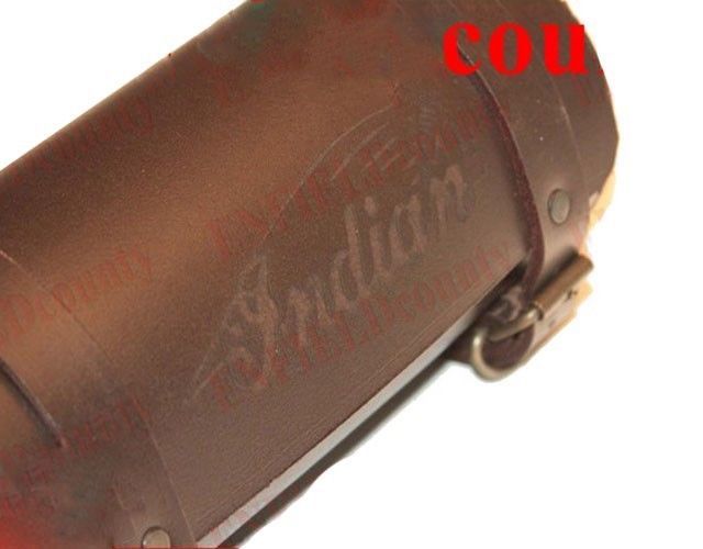 Tool Bag Roll Pure Brown Leather Retro Indian Logo Engraved Design Motorcycle