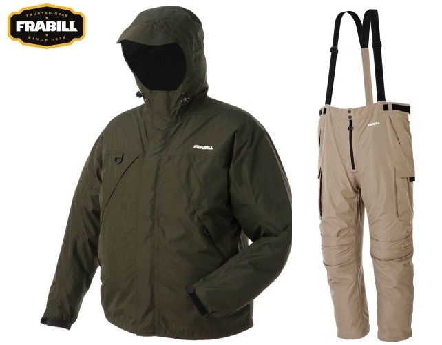 Костюм Frabill F1 Storm Fishing Rain, куртка и комбинезон, светло-коричневый, темно-зеленый, маленький размер