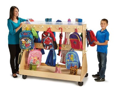 Mobile Backpack Cart with Clear Cubbies Trays [ID 3408283]