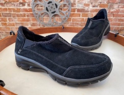 Skechers Black Suede Faux Fur Slip On Shoes Easy Going 8 New