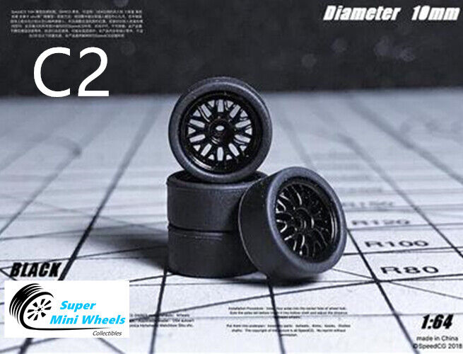 Color:C2 (Black):1/64 Scale Wheels & Tire - Custom Hot Wheels, Matchbox,Tomy, Rubber Tires 