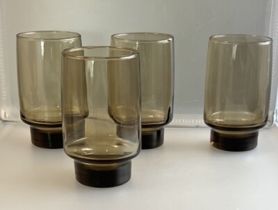 Set of 4 Vintage LIBBEY Tawny Accent Brown Smoke Coolers/Tumblers 11oz, 4.75 