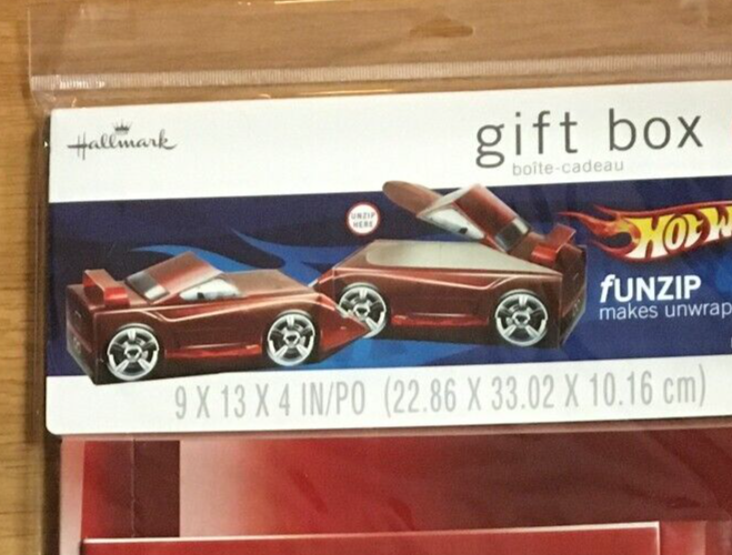 HALLMARK Hot Wheels Gift Box Funzip 9" x 13" x 4" New Sealed RARE