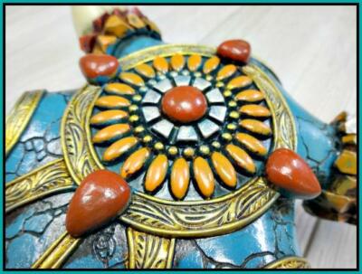 Western Tribal Turquoise Steer Bull Longhorn Skull Hanging Wall Sculpture Decor