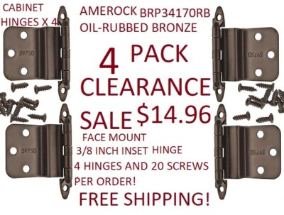 Face Mount Cabinet Hinge 3/8-in Inset Amerock Oil-Rubbed Bronze 4-Pack