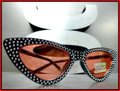 Elegant VINTAGE 50's RETRO Cat Eye Style SUN GLASSES Bling Black Frame Red Lens