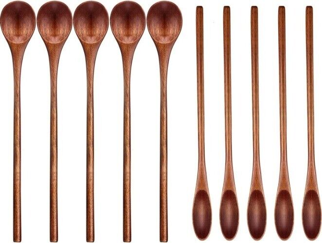 10 pcs Wooden Coffee Spoons Long Handle Wooden Mixing Spoon Teaspoon Handmade 