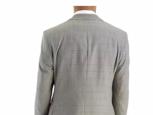 Pre-owned Perry Ellis Modern Stretch Fit 2-button Plaid Suit Jacket Size 38 R Gray