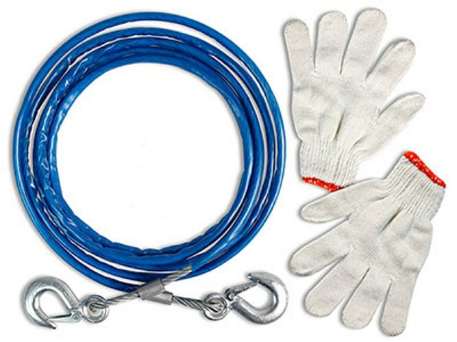 Cavo Da Rimorchio Gancio Corda 4mt Fune Traino Auto 5000kg Acciaio + Guanti hmj