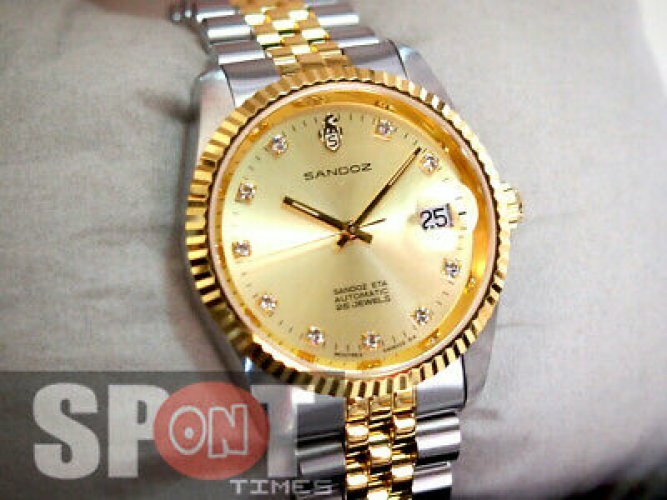 Sandoz Diamond Hour Marker Gold Dial Automatic Men's Watch 8502D
