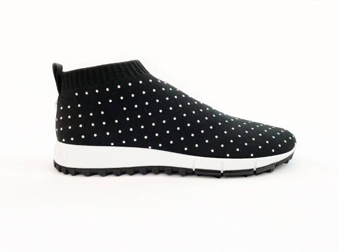 Pre-owned Jimmy Choo Authentic  Norway Sock Sneakers, Black Micro Studs, Retail $950