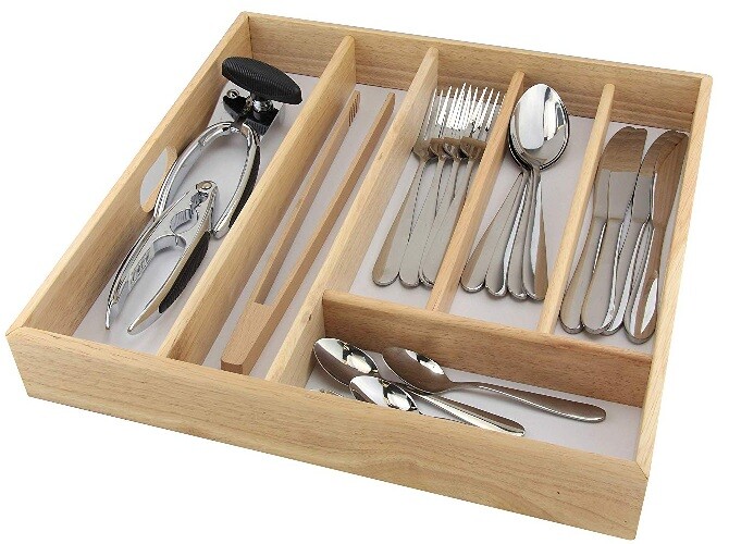 Rubberwood 6 Section Cutlery Tray Kitchen Utensil Holder Organizer