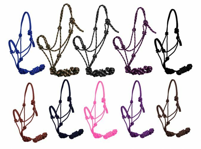 RAINBOW Nylon COWBOY KNOT HALTER with Removable 8 Foot Cotton LEAD ROPE /& Snap