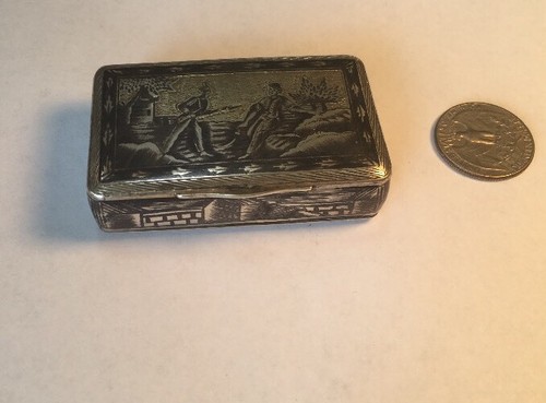 Imperial Russia Niello Sterling 84 Snuff Box Vesta Designer From 1800s Antique
