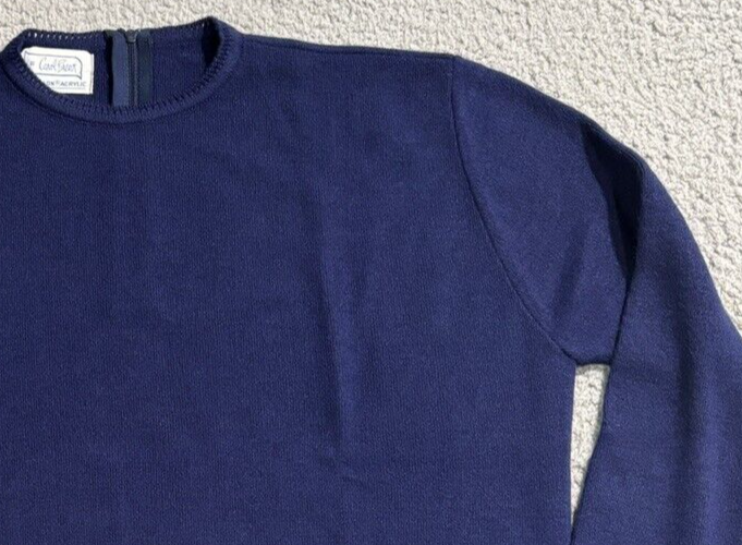 Vintage Carol Brent Womens Sweater Orlon Acrylic Pullover Blue Back Zipper