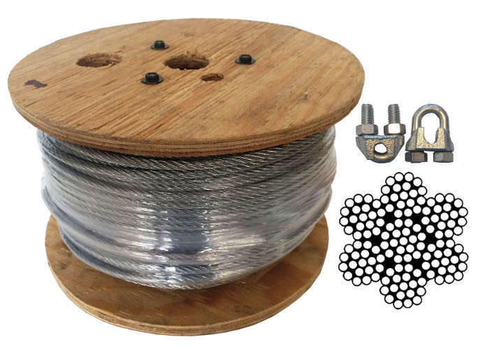 Steel Aircraft Cable Wire Rope Hot Dipped Steel Galvanized Cable w/ Cable Clamps