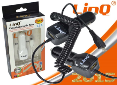 Alimentatore Caricabatteria Da Auto Microusb 3.1A Con Ingresso Usb Linq C-s406