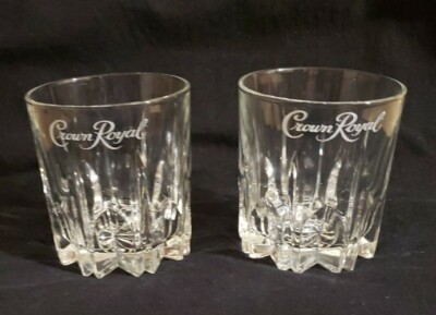 Vintage CROWN ROYAL Etched Whiskey Rocks Glasses - Set of 2 Italy