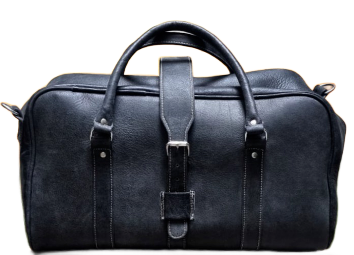Handmade Real Leather Travel Duffel Bag Weekend Gym Holdall Grey and Black