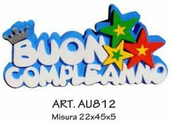Decorazione Scritta In Polistirolo Buon Compleanno Maschile 22x45x5cm bal