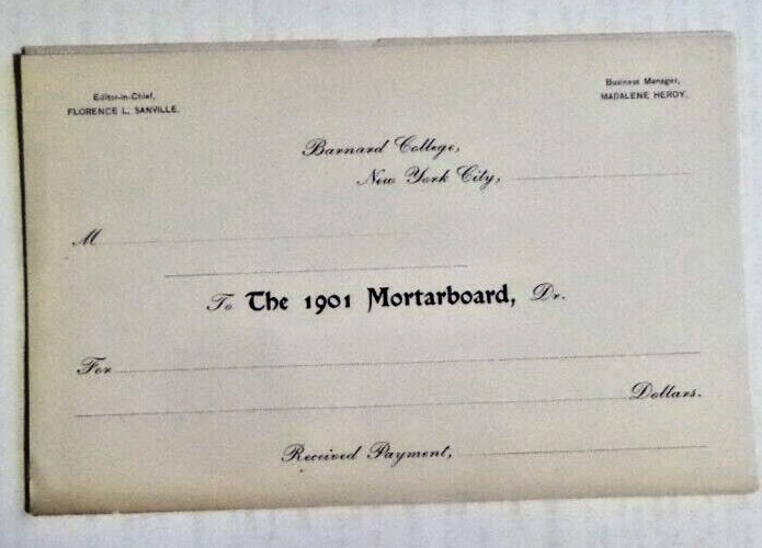 Barnard College The 1901 Mortarboard Advertising receipt blank Sanville Heroy