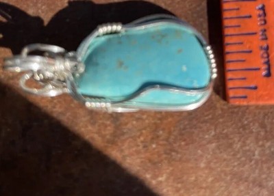 Turquoise Pendant Sterling Wire  Wrapped 1  By 1/2  Overall Beautiful Piece