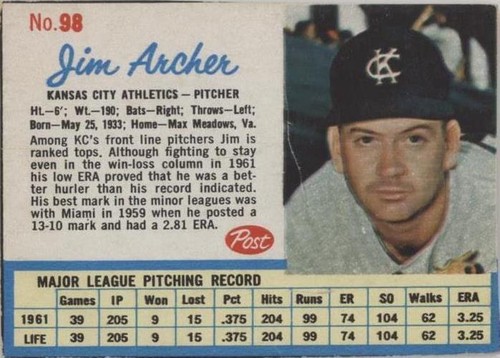 1962 Post - Jim Archer #98