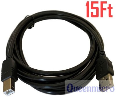 15Ft USB 2.0 A~B AB Printer Device Cable Cord Wire for HP CANNON BROTHER Black