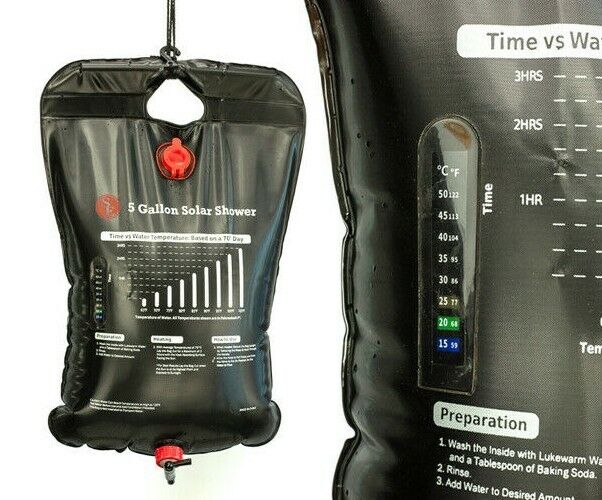 5 GALLON Outdoor Camping Shower Energy Heated Camp Solar Shower with THERMOMETER