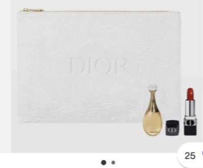 CHRISTIAN DIOR Zipped Pouch BAG WHITE SCULPTED VELOUR BRIDAL 3PC GIFT SET