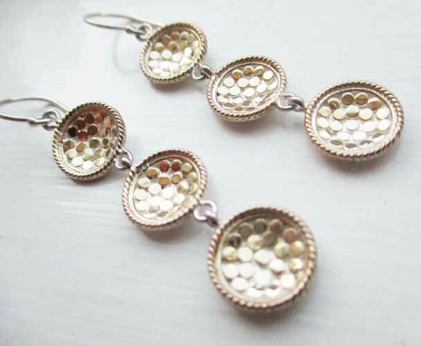 NEW $235 Anna Beck Gold Plate Sterling Silver 3 Drop Gili Disc Earrings